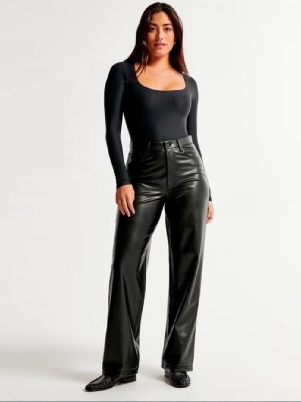 Abercrombie & Fitch The Loose High Rise Black Vegan Leather Pants Curve Love 27